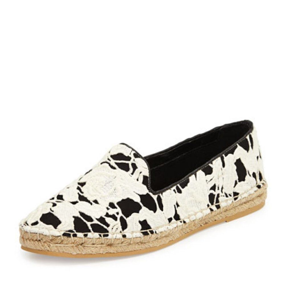 Cole Haan Womens 8 Palermo Lace Espadrille Shoes Black White
